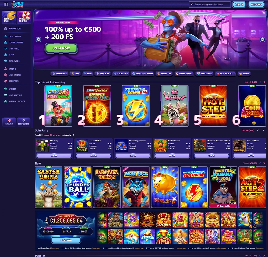 alf casino home page screenshot