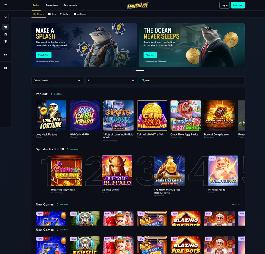 harry casino home page screenshot