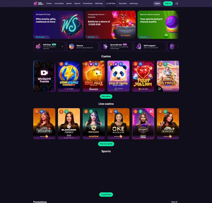 winspirit casino screenshot